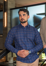 Carregar imagem no visualizador da galeria, CAMISA SLIM BIARRITZ XADREZ FIO 60 MARINHO