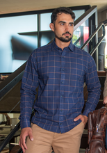 Carregar imagem no visualizador da galeria, CAMISA SLIM BIARRITZ XADREZ FIO 60 MARINHO