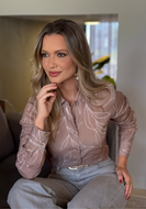 CAMISETE FEMININO ESTAMPADO LINHO BEGE
