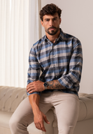 CAMISA SLIM XADREZ FIO 60 M/L AZUL