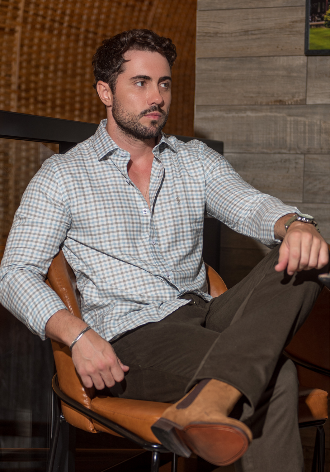 CAMISA SLIM XADREZ FIO 80 OXFORDINE CINZA