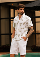 CAMISA SLIM ESTAMPADA ALGODÃO COM LINHO